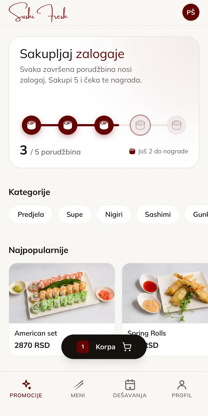 Sushi Fresh mobilna aplikacija