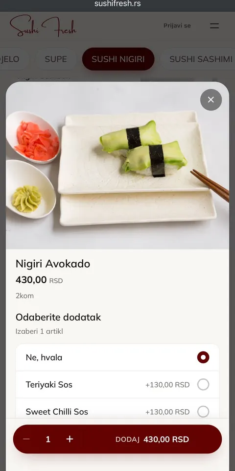 Sushi Fresh jelo sa dodacima